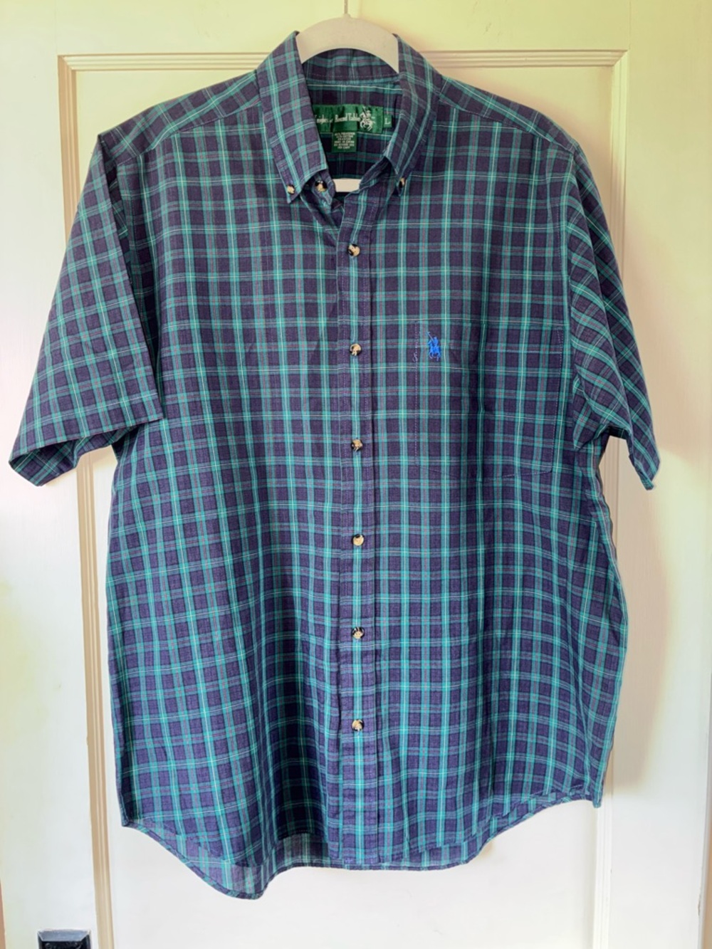 Vintage Knights of Round Table Ralph Lauren Plaid Shirt Mens L Button Down